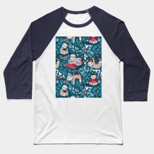 Hygge sloth // pattern // teal and red Baseball T-Shirt